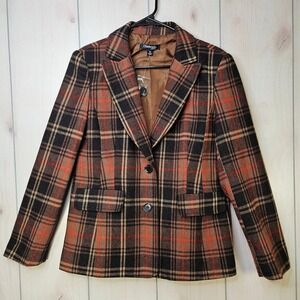 Chadwicks Women's Plaid Blazer Size 10 Wool Blend Jacket Dark Academia Old Money